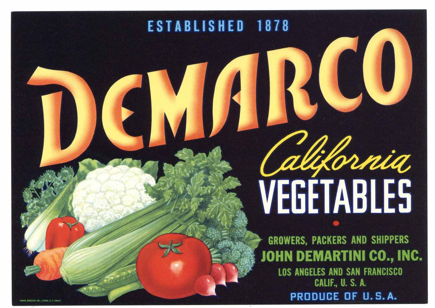 Demarco Brand Vintage Vegetable Crate Label