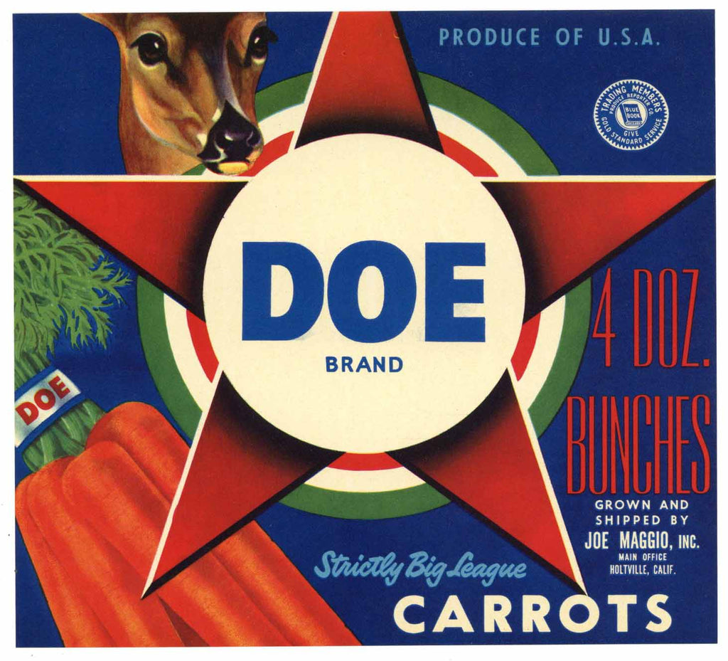 Doe Brand Vintage Imperial Valley Vegetable Crate Label, s