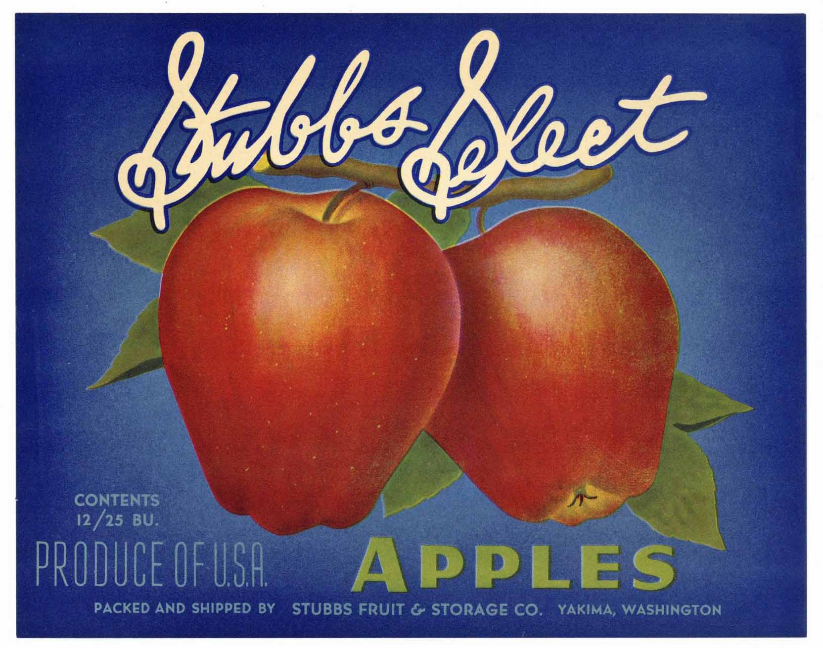 Stubbs Select Brand Vintage Yakima Washington Apple Crate Label, gp