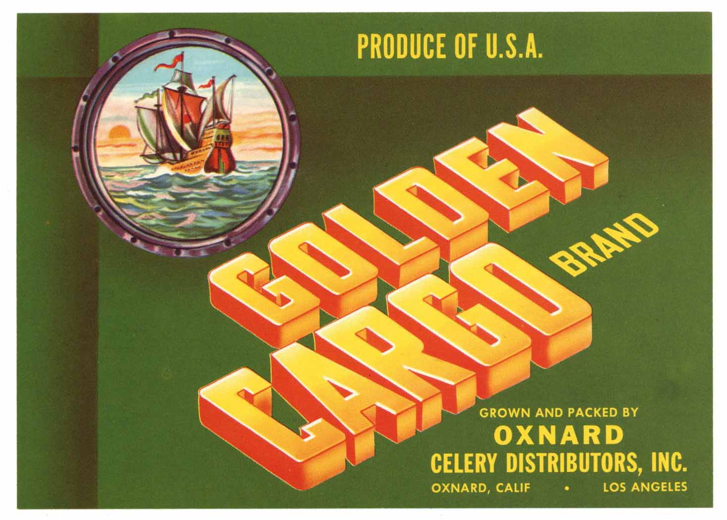 Golden Cargo Brand Vintage Vegetable Crate Label