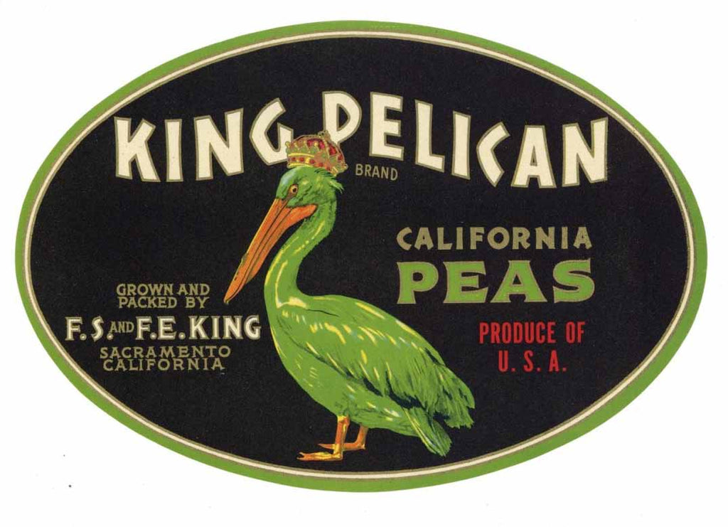 King Pelican Brand Vintage Pea Crate Label