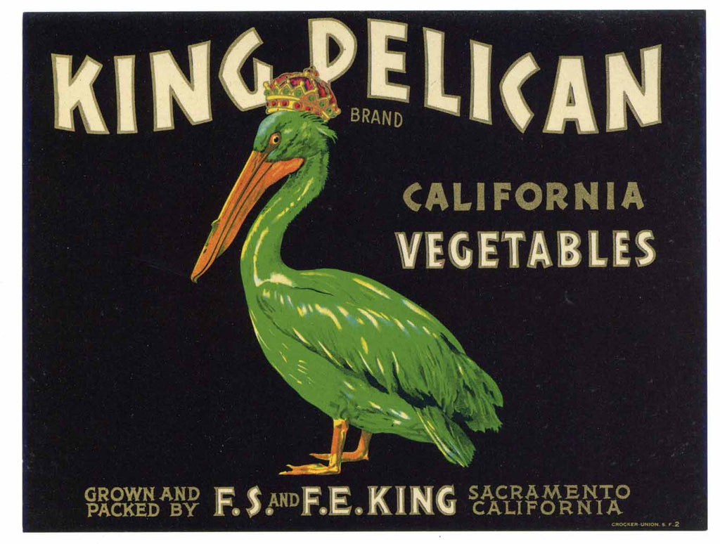 King Pelican Brand Vintage Vegetable Crate Label, s