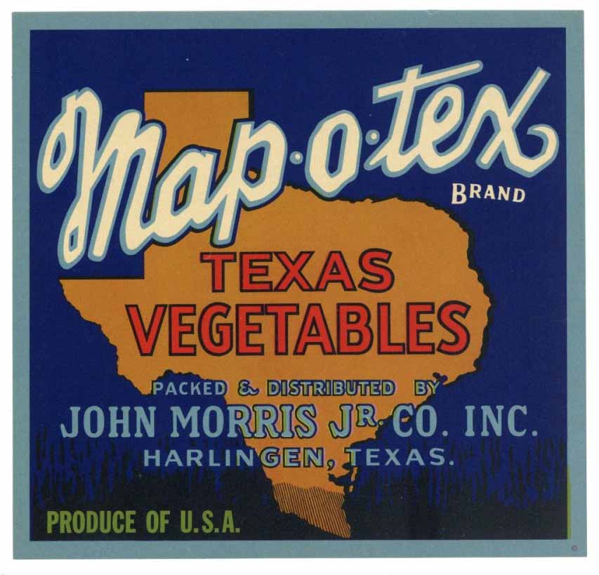 Map O Tex Brand Vintage Texas Vegetable Crate Label