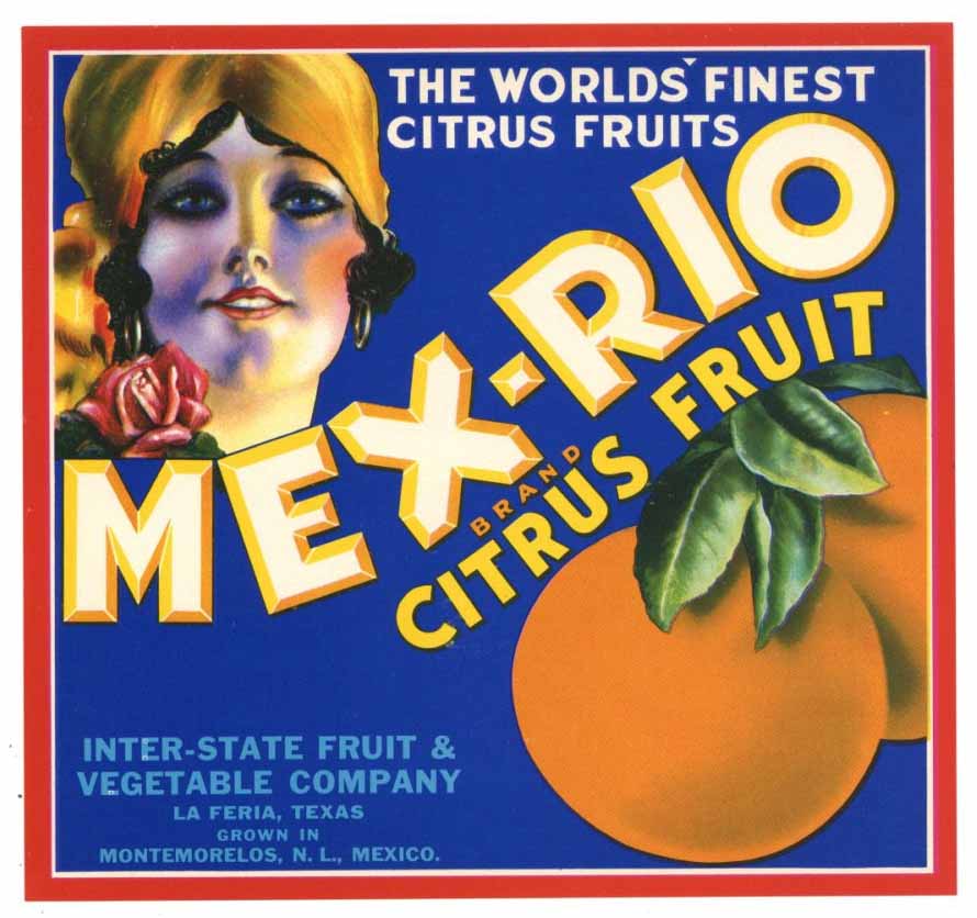 Mex-Rio Brand Vintage Texas Citrus Crate Label, 6x6