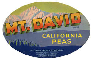 Mt. David Brand Vintage Sacramento Delta Peas Crate Label