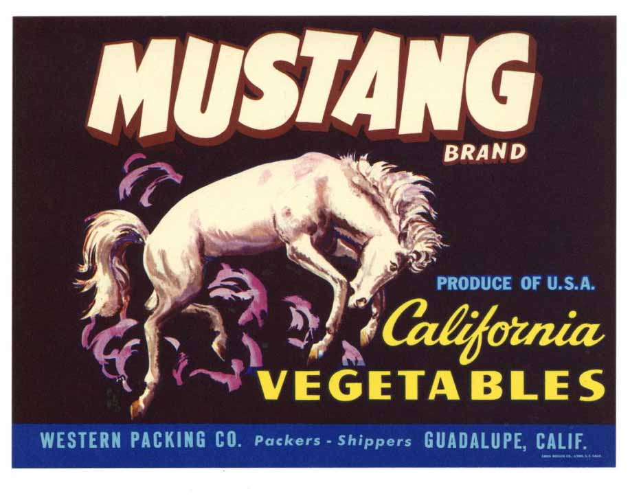 Mustang Brand Vintage Produce Crate Label, s