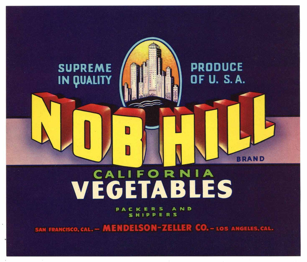 Nob Hill Brand Vintage Vegetable Crate Label, square