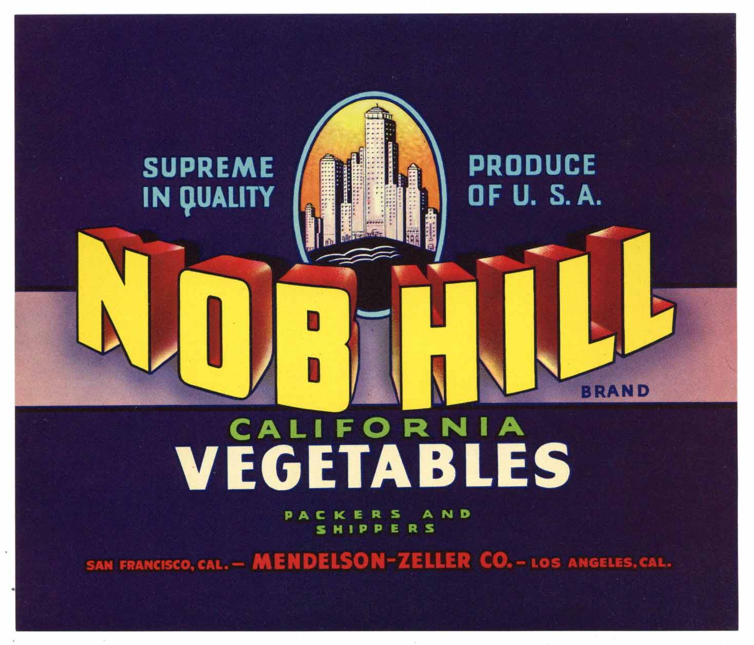 Nob Hill Brand Vintage Vegetable Crate Label, square