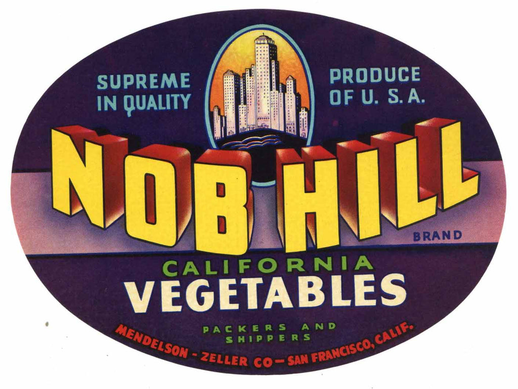 Nob Hill Brand Vintage Vegetable Crate Label, oval