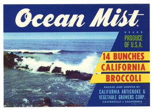 Ocean Mist Brand Vintage Castroville Vegetable Crate Label