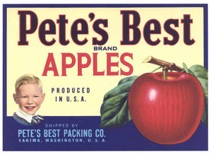 Pete's Best Brand Vintage Yakima Washington Apple Crate Label, gp