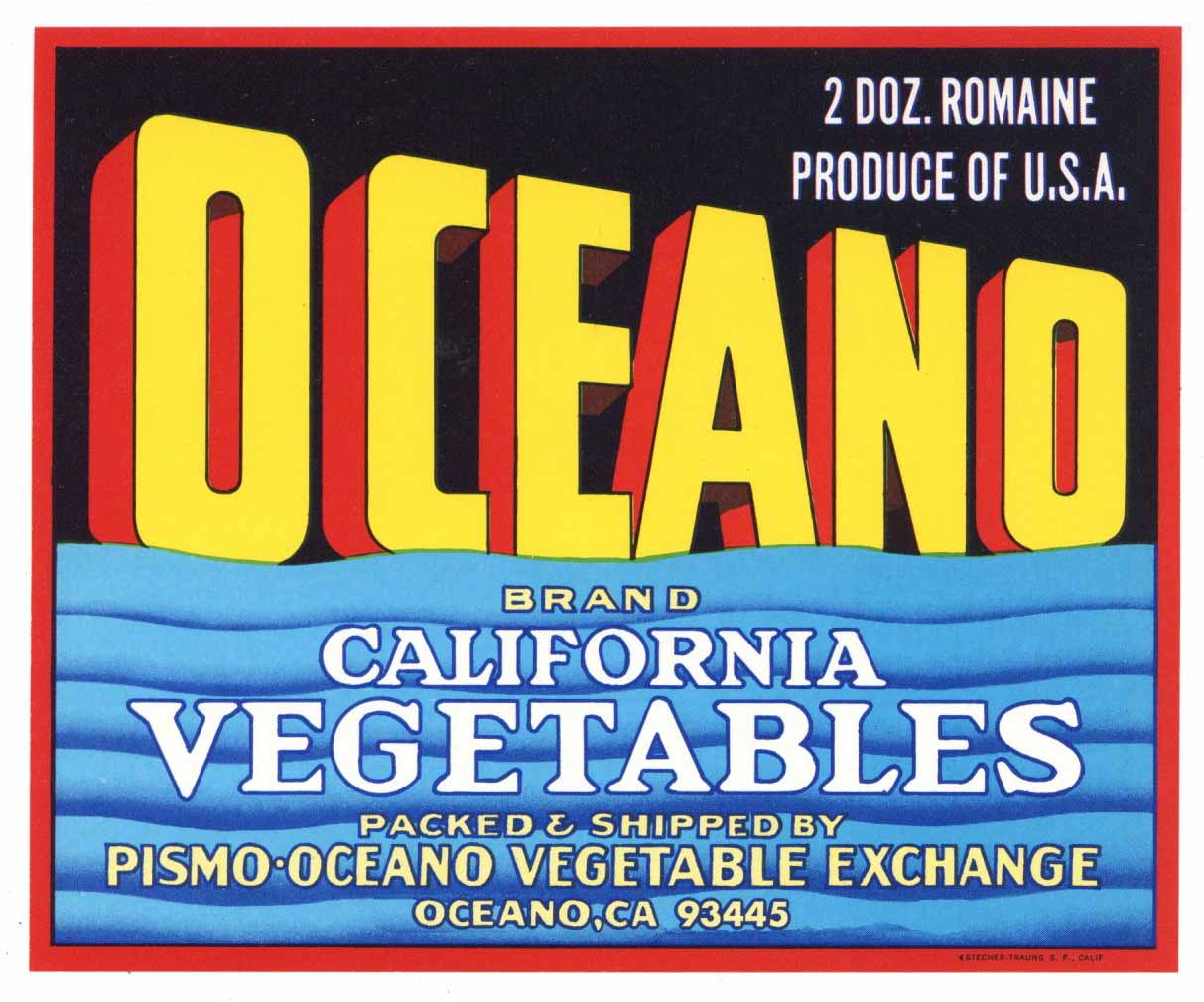 Oceano Brand Vintage Vegetable Crate Label