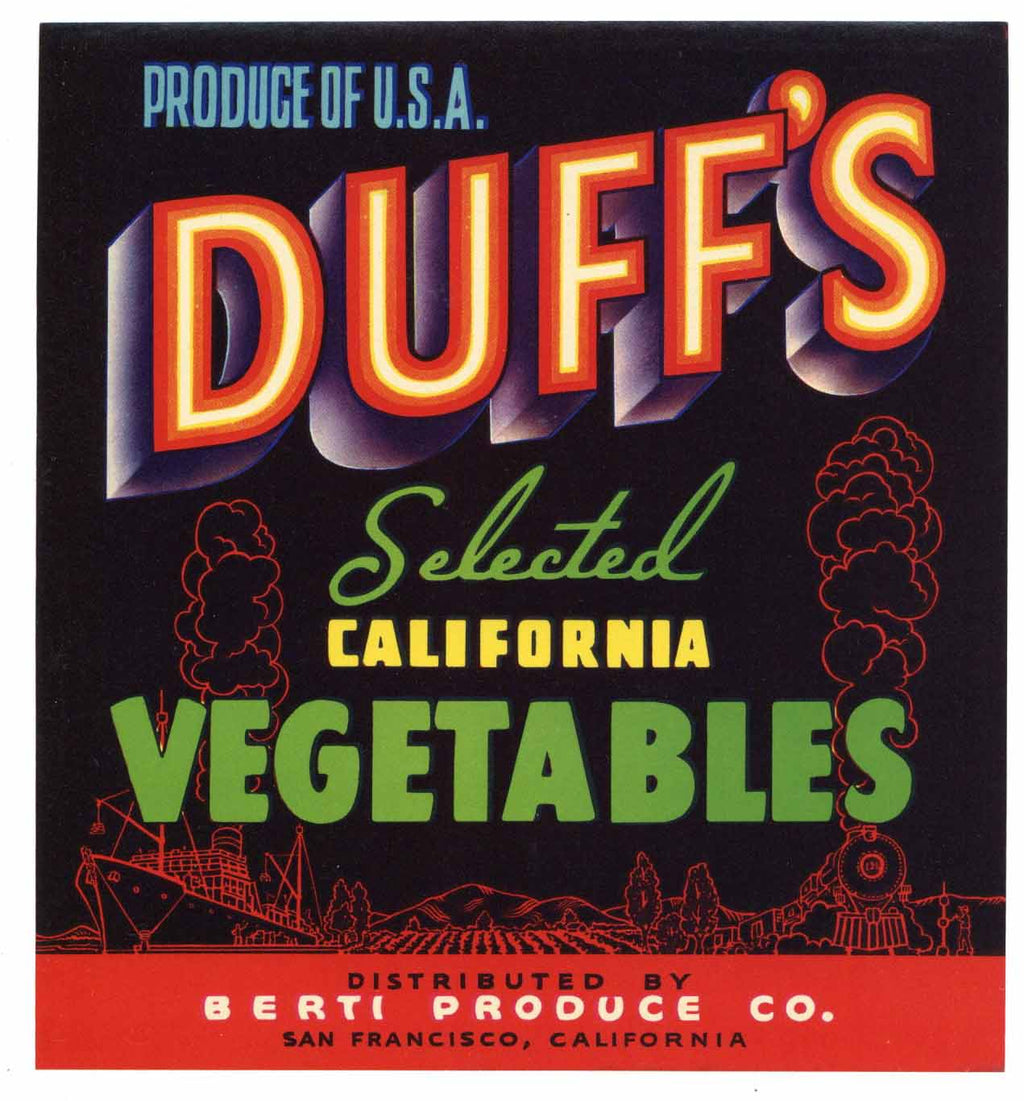 Duff's Brand Vintage Vegetable Crate Label