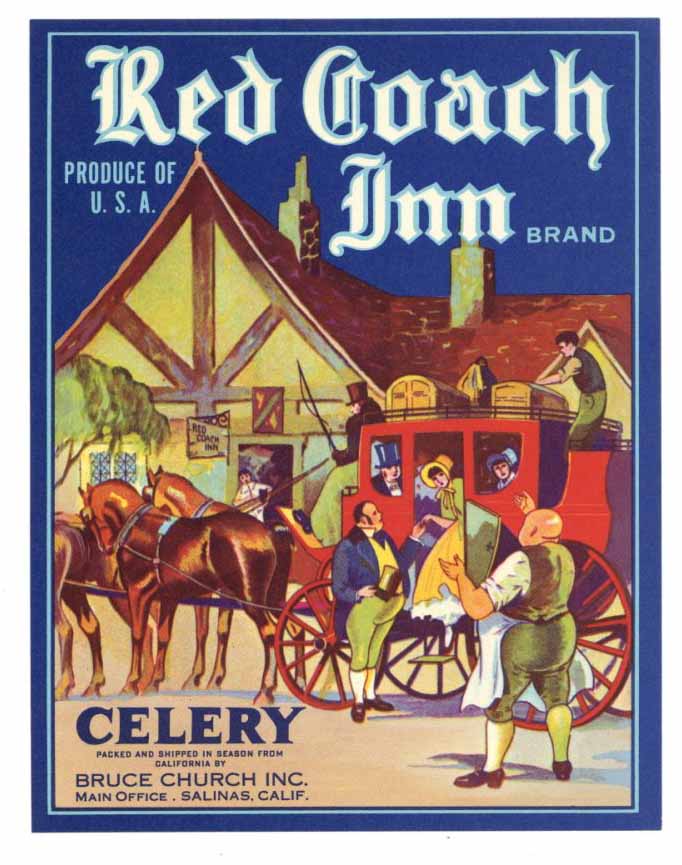 Red Coach Inn  Brand Vintage Salinas Celery Crate Label