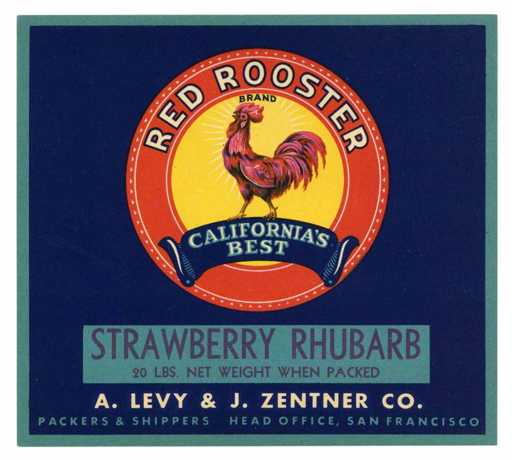 Red Rooster Brand Vintage Strawberry Rhubarb Crate Label