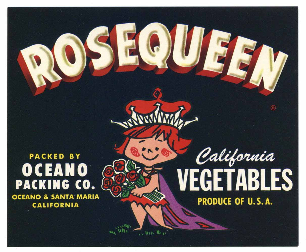 Rosequeen Brand Vintage Oceano Vegetable Crate Label