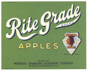 Rite Grade Brand Vintage Wenatchee Washington Apple Crate Label, gp