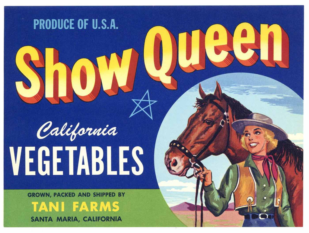 Show Queen Brand Vintage  Santa Maria Vegetable Crate Label