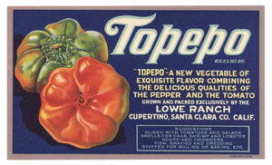 Topepo Brand Vintage Cupertino Pepper Crate Label