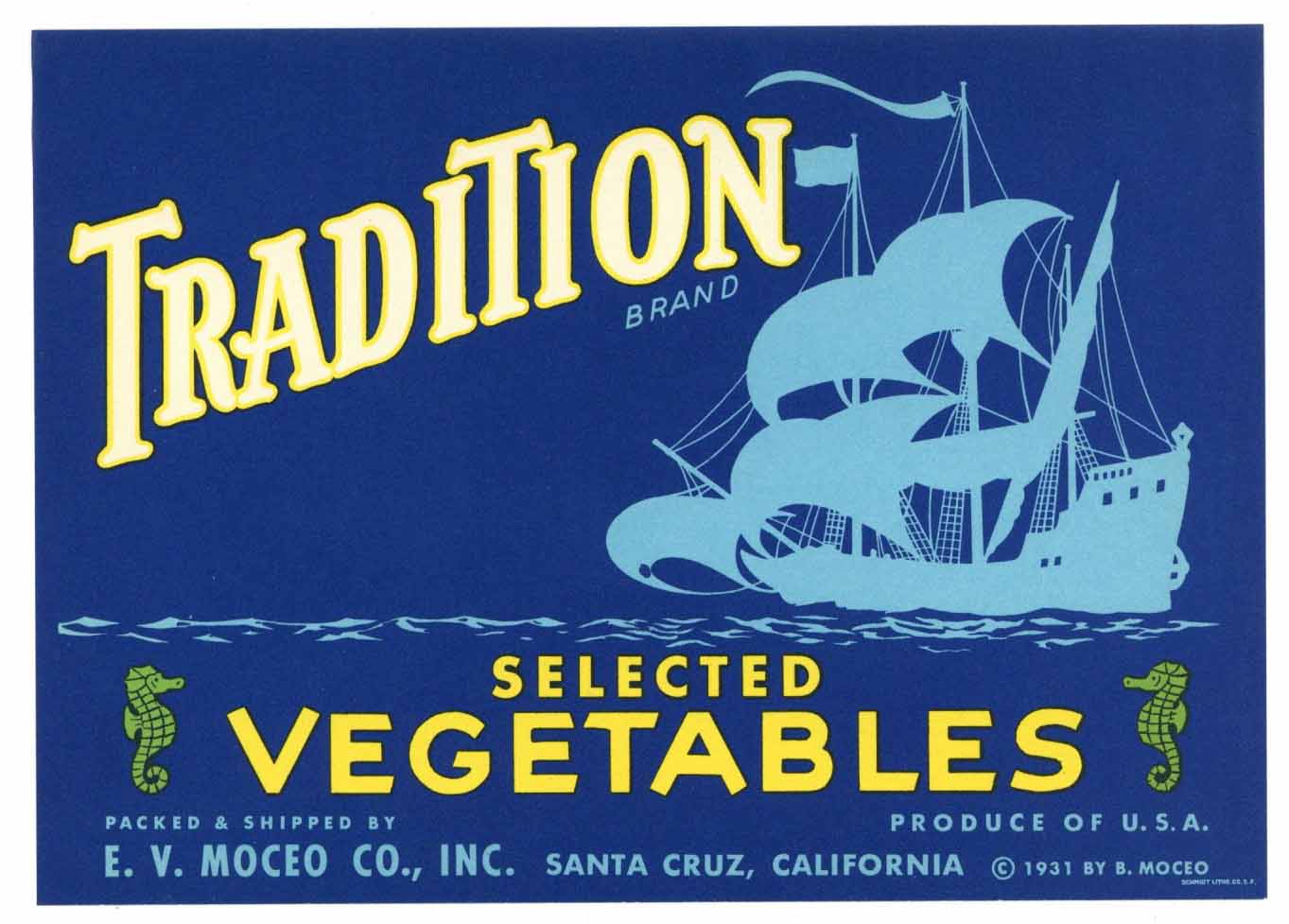 Tradition Brand Vintage Santa Cruz Vegetable Crate Label