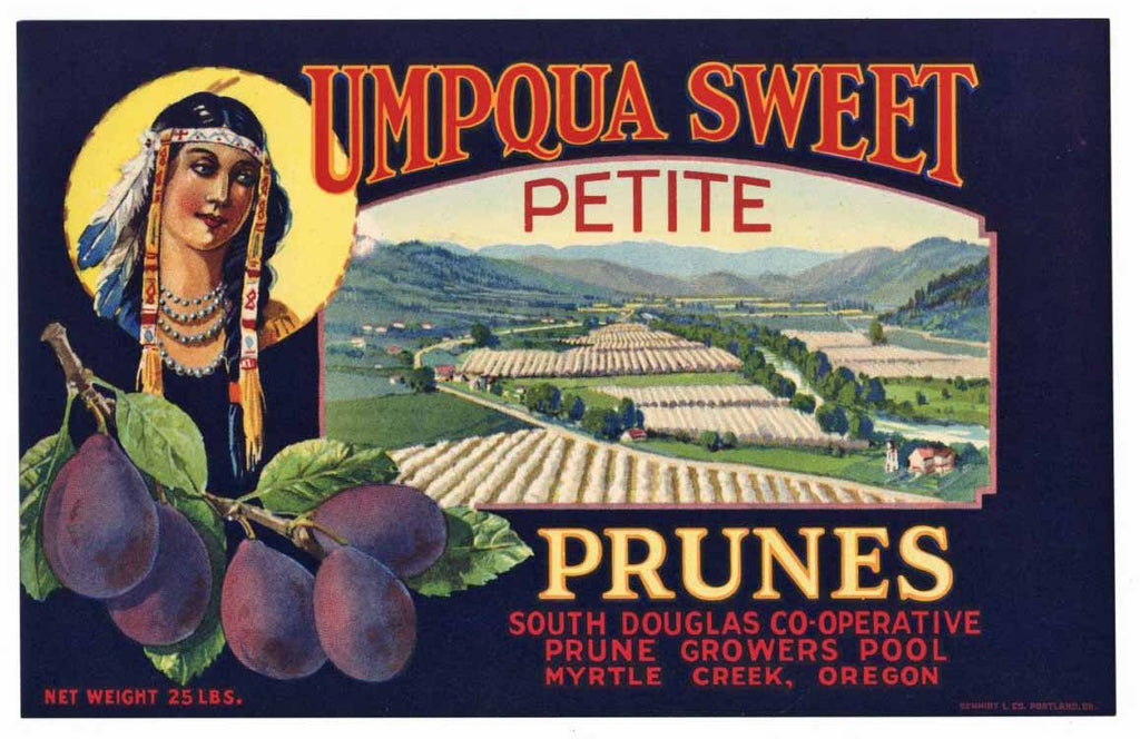 Umpqua Sweet Brand Vintage Oregon Prune Crate Label