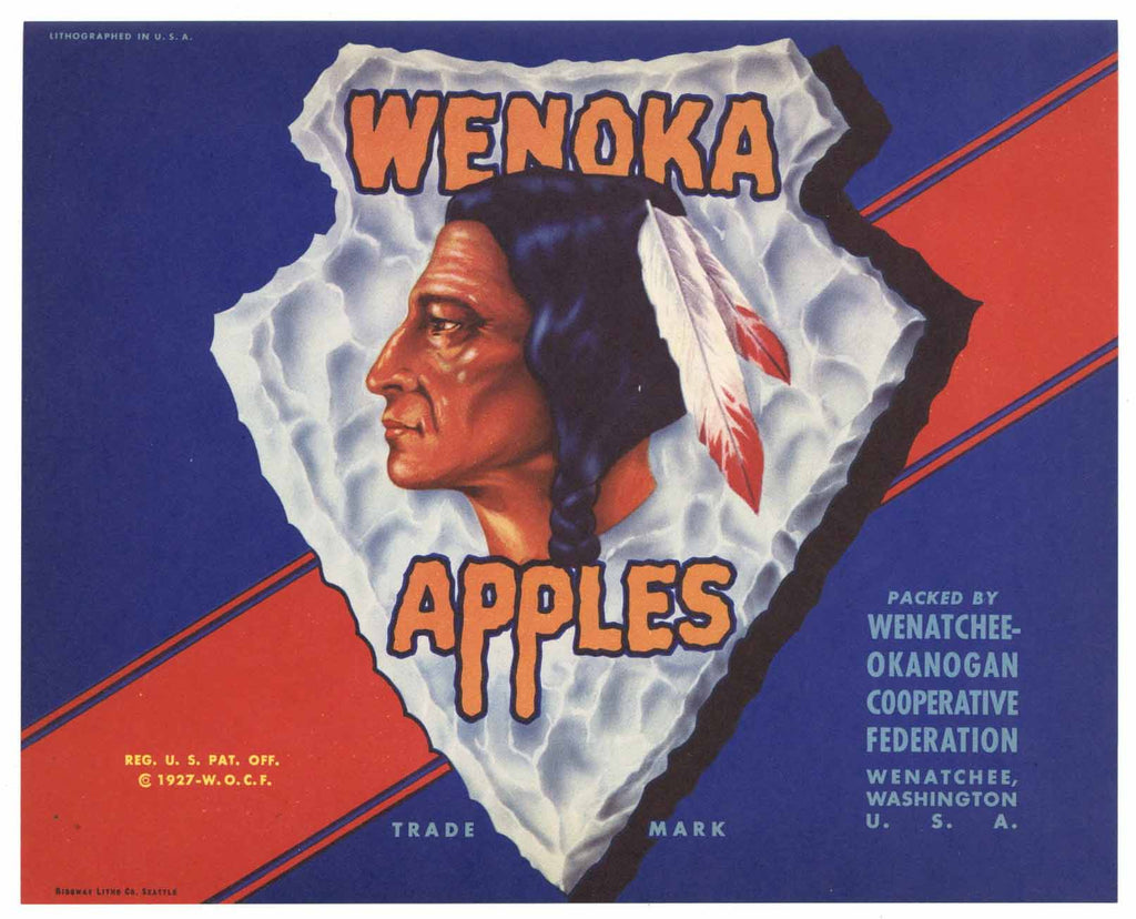 Wenoka Brand Vintage Washington Apple Crate Label, gp