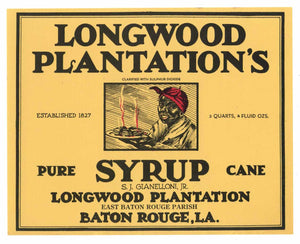 Longwood Plantations Brand Vintage Georgia Syrup Label