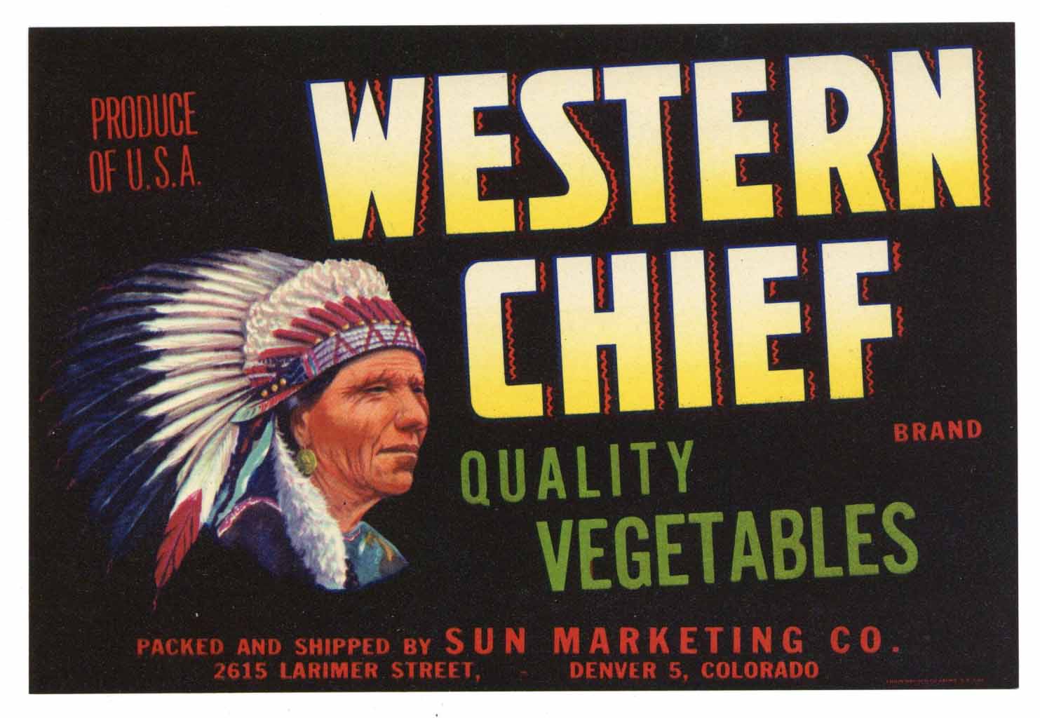 Western Chief Brand Vintage Colorado Vegetable Crate Label