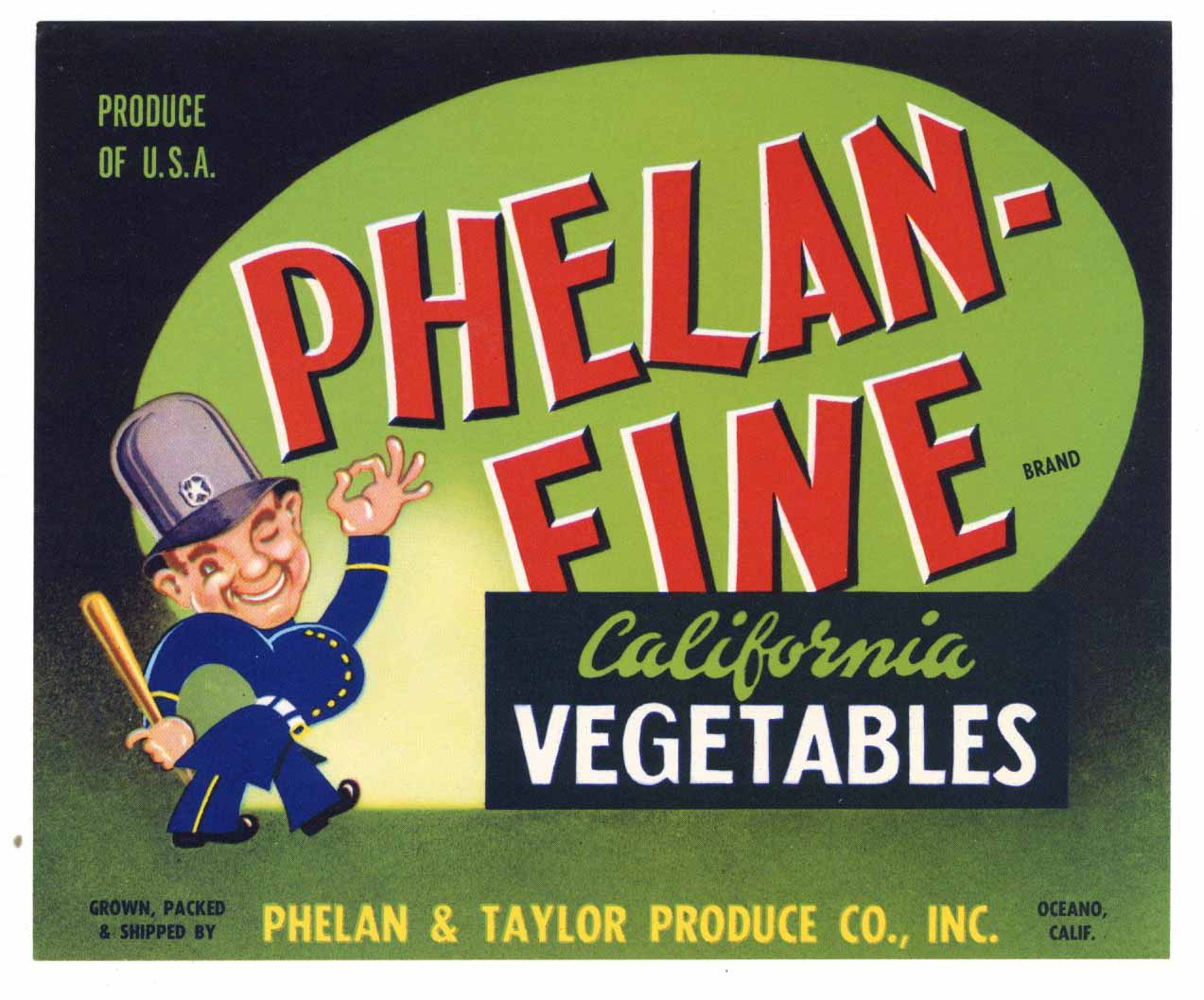 Phelan-Fine Brand Vintage Oceano Vegetable Crate Label, s