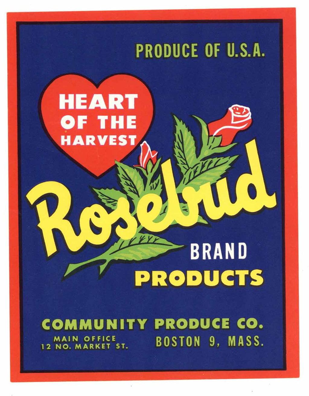 Rosebud Brand Vintage Boston Produce Crate Label