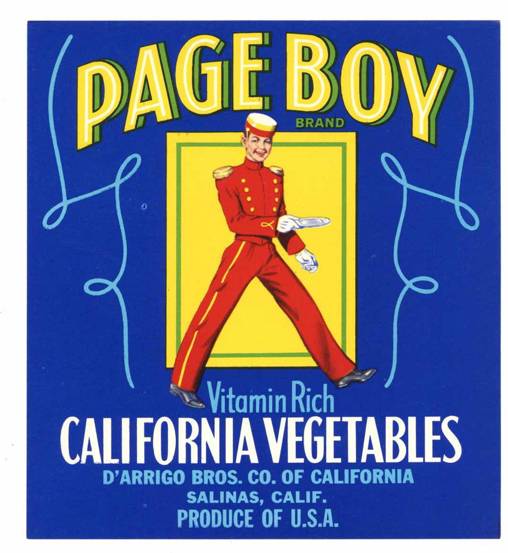 Page Boy Brand Vintage Salinas Vegetable Crate Label, s