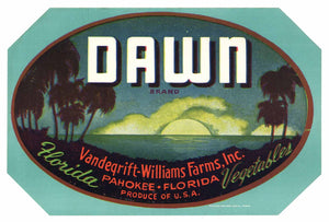Dawn Brand Vintage Pahokee Florida Vegetable Crate Label