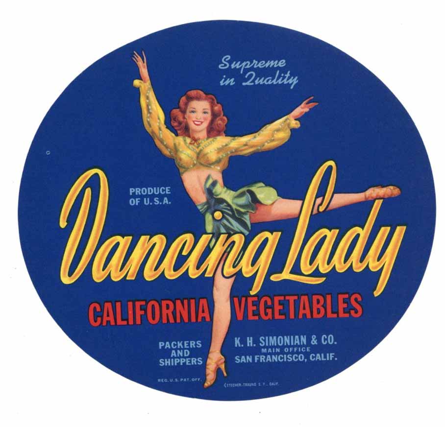 Dancing Lady Brand Vintage Vegetable Crate Label