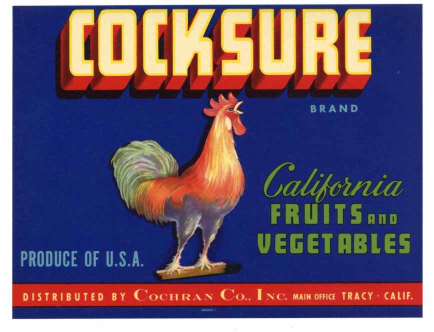 Cocksure Brand Vintage Tracy Vegetable Crate Label
