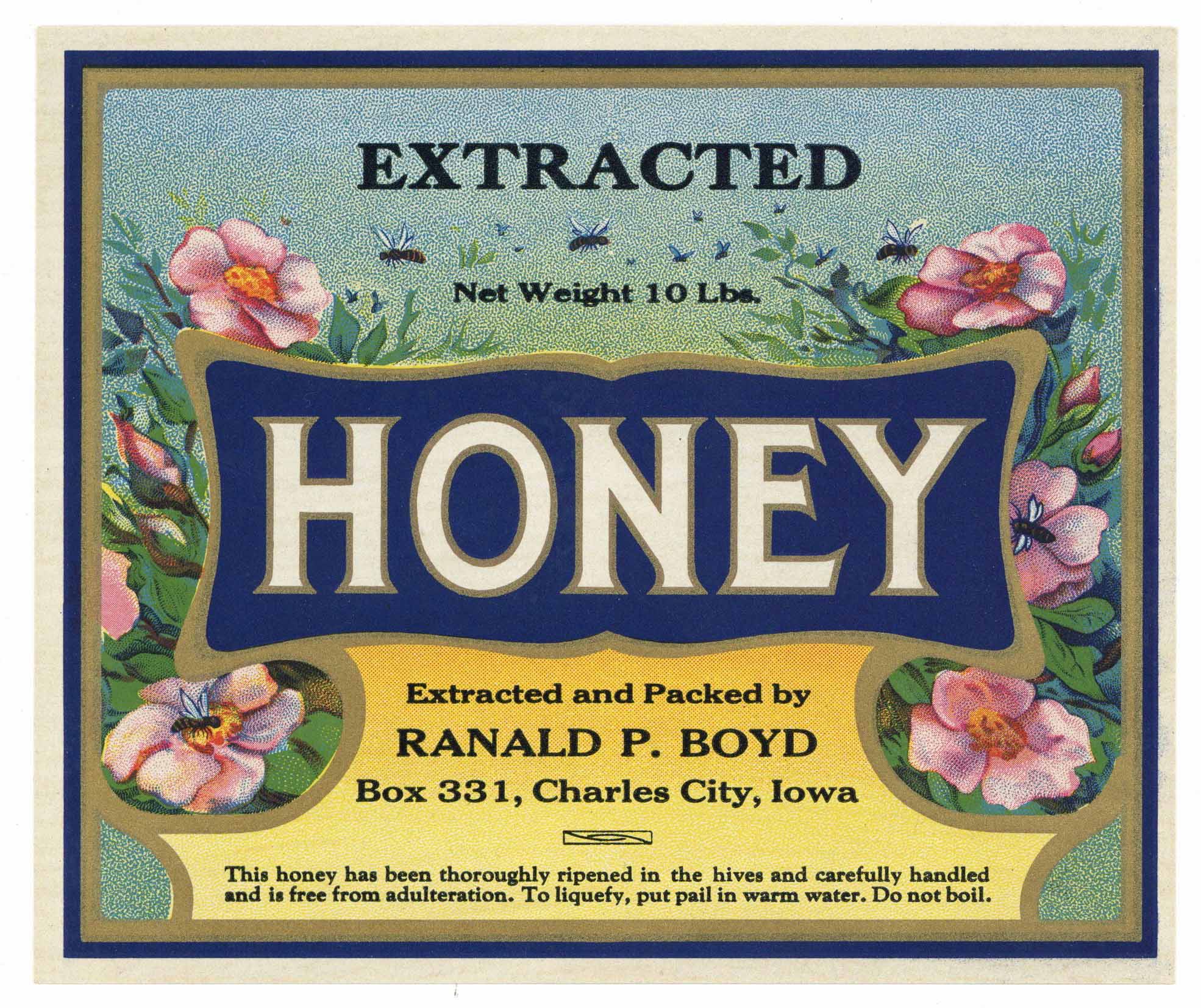 Honey Brand Vintage Charles City, Iowa Can Label