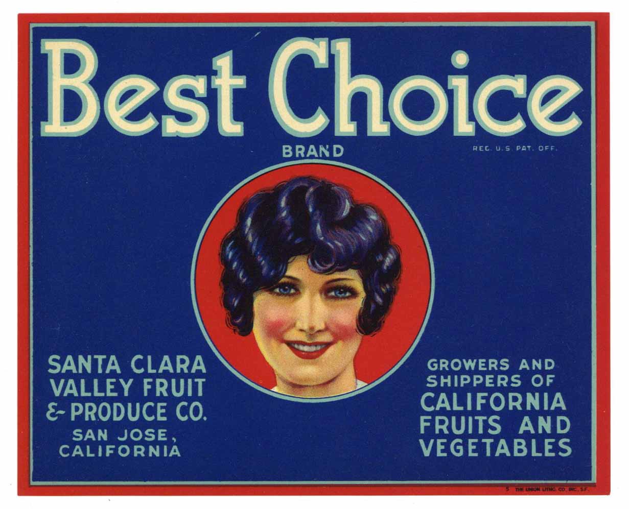 Best Choice Brand Vintage San Jose Vegetable Crate Label, red
