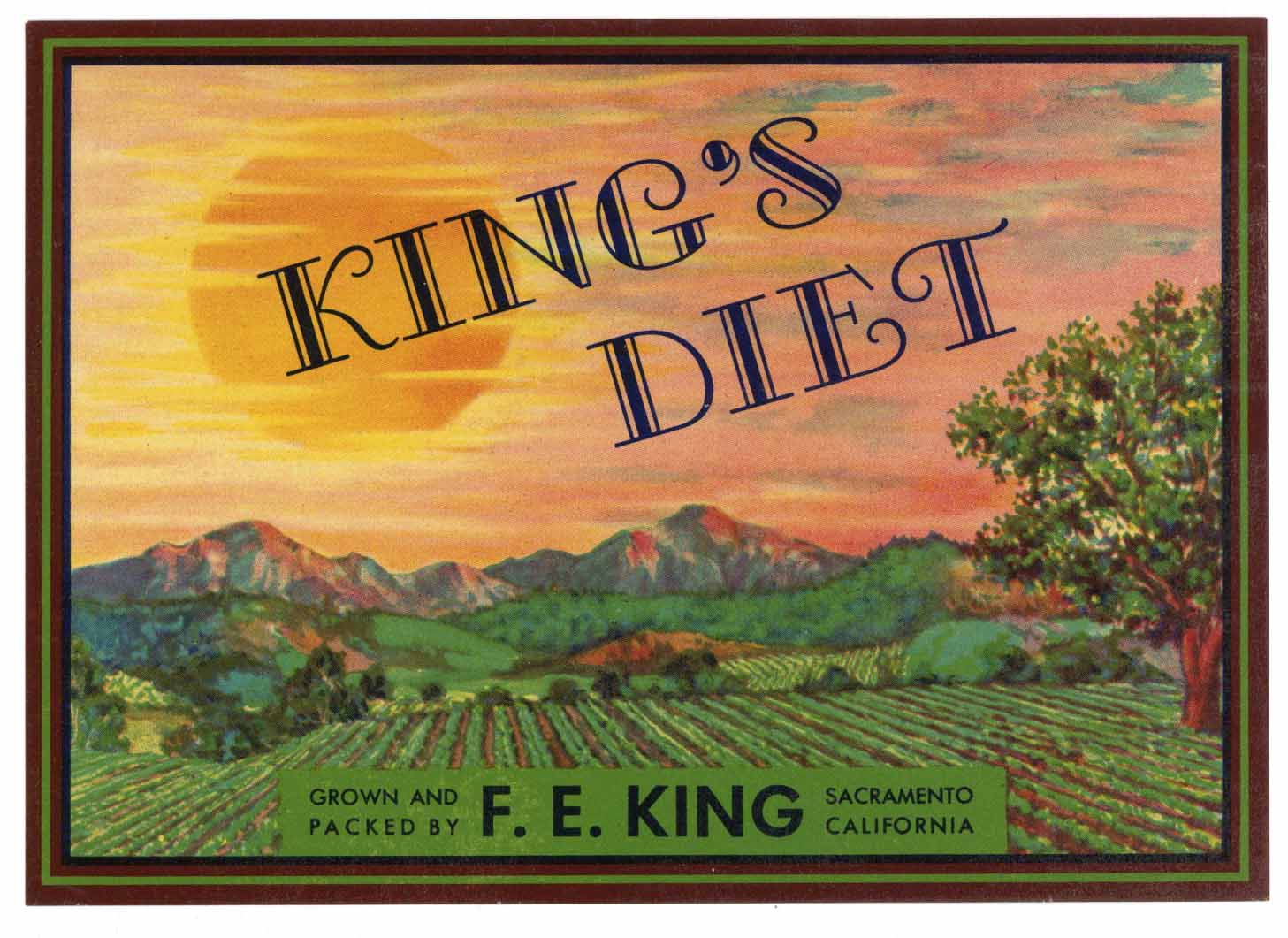 King's Diet Brand Vintage Sacramento Delta Vegetable Crate Label