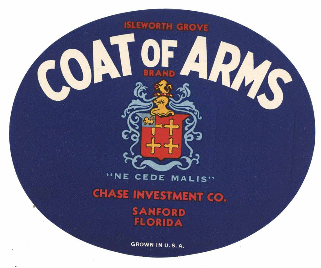 Coat Of Arms Brand Vintage Sanford Florida Vegetable Crate Label