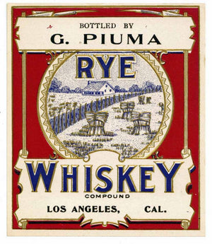 Rye Brand Vintage G. Piuma Whiskey Label