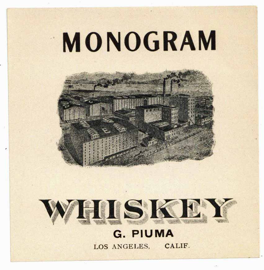 Monogram Brand Vintage G. Piuma Whiskey Label, s