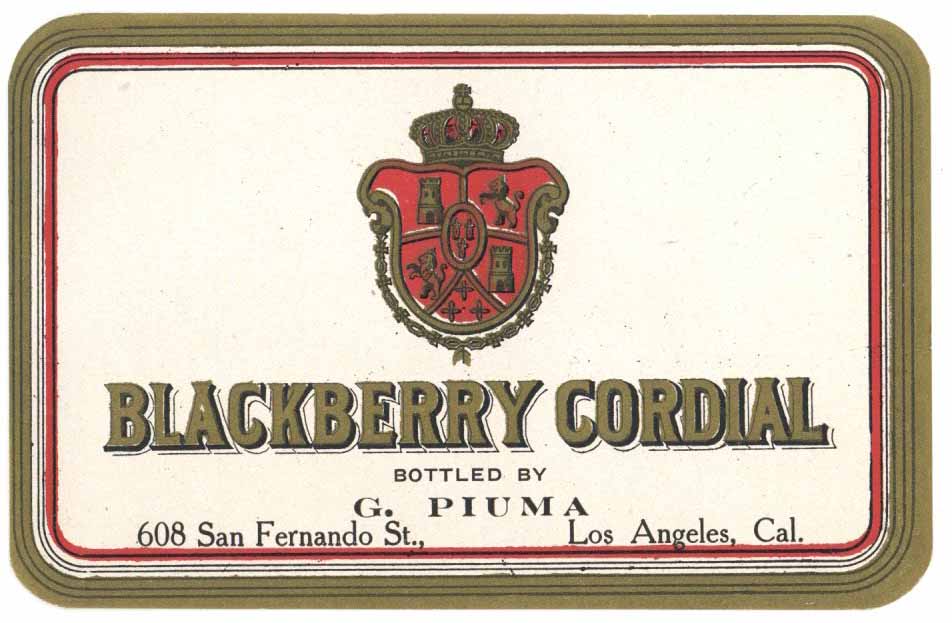 Blackberry Cordial Brand Vintage G. Piuma Label