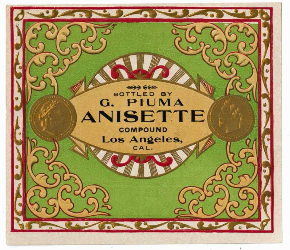 Anisette Brand Vintage G. Piuma Label