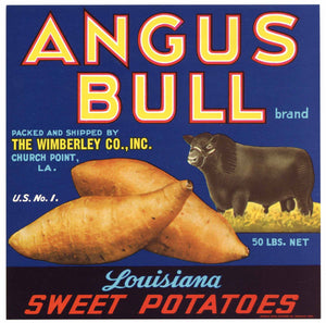 Angus Bull Brand Vintage Church Point Louisiana Yam Crate Label