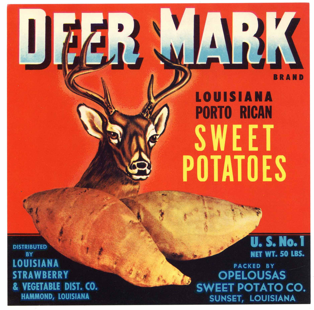 Deer Mark Brand Vintage Sunset Louisiana Yam Crate Label