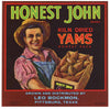 Honest John Brand Vintage Pittsburgh Texas Yam Crate Label