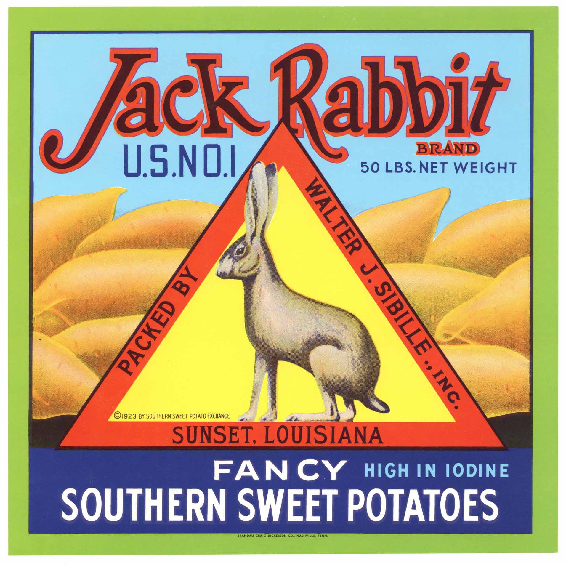 Jack Rabbit Brand Vintage Sunset Louisiana Yam Crate Label