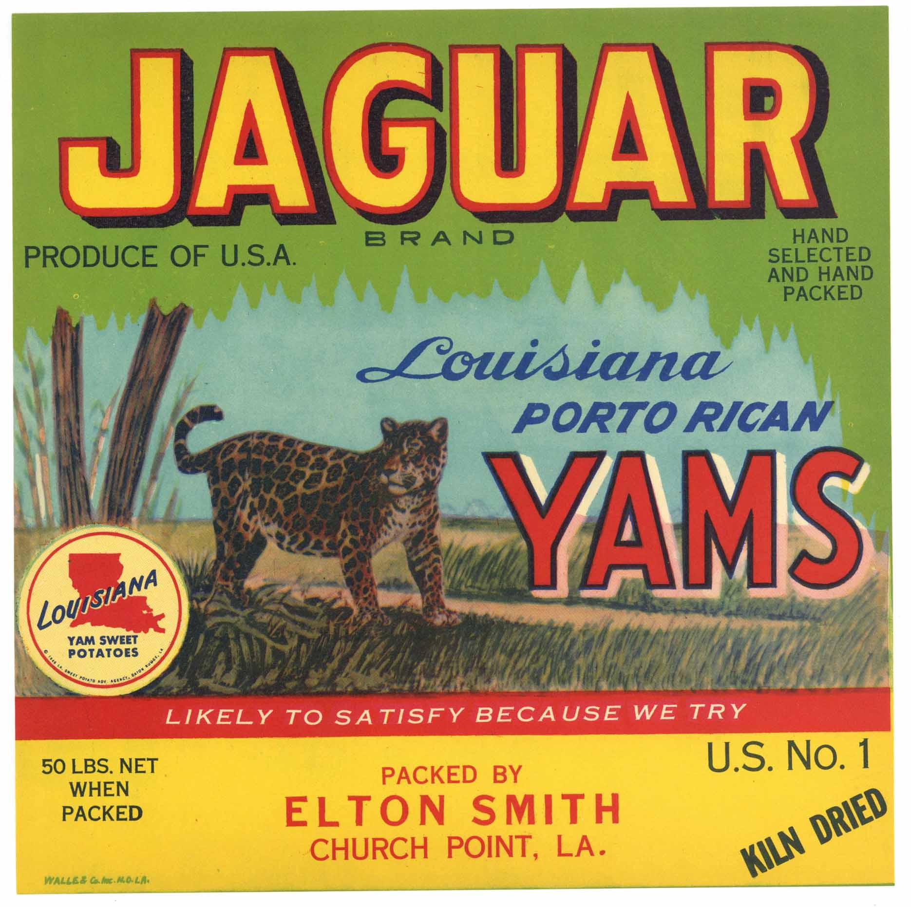 Jaguar Brand Vintage Church Point Louisiana Yam Crate Label