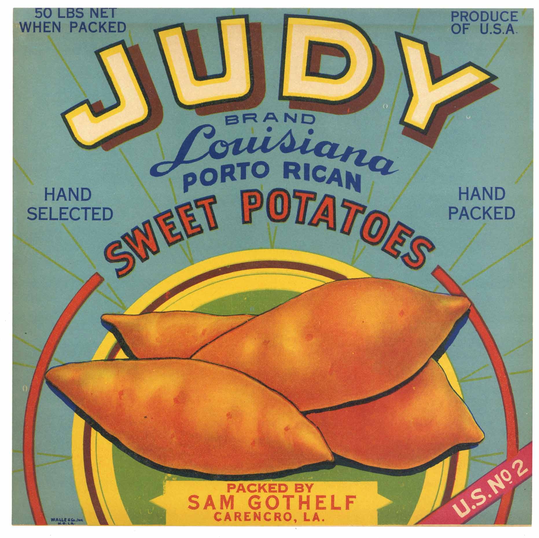 Judy Brand Vintage Carencro Louisiana Yam Crate Label