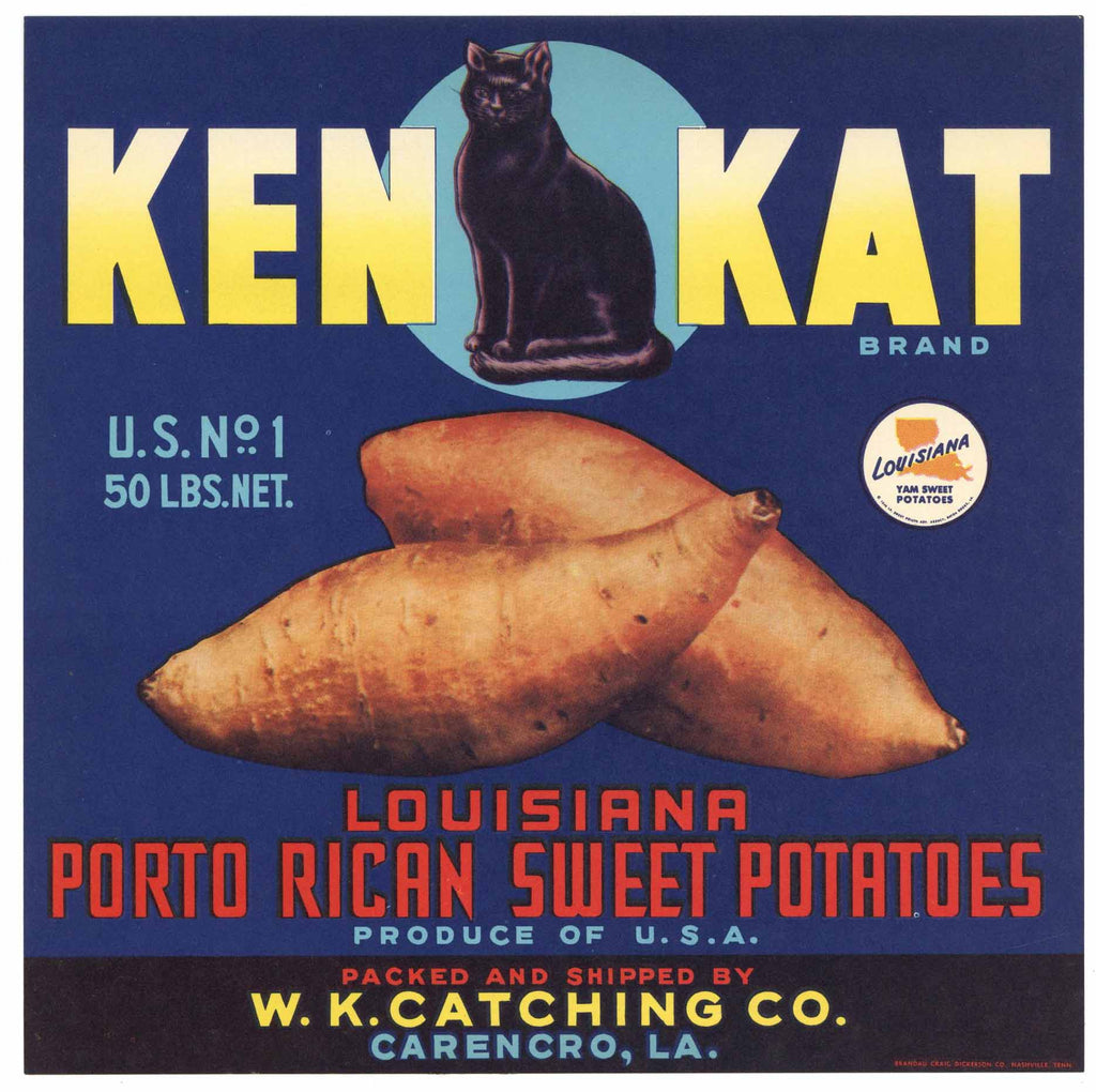 Ken Kat Brand Vintage Carencro Louisiana Yam Crate Label