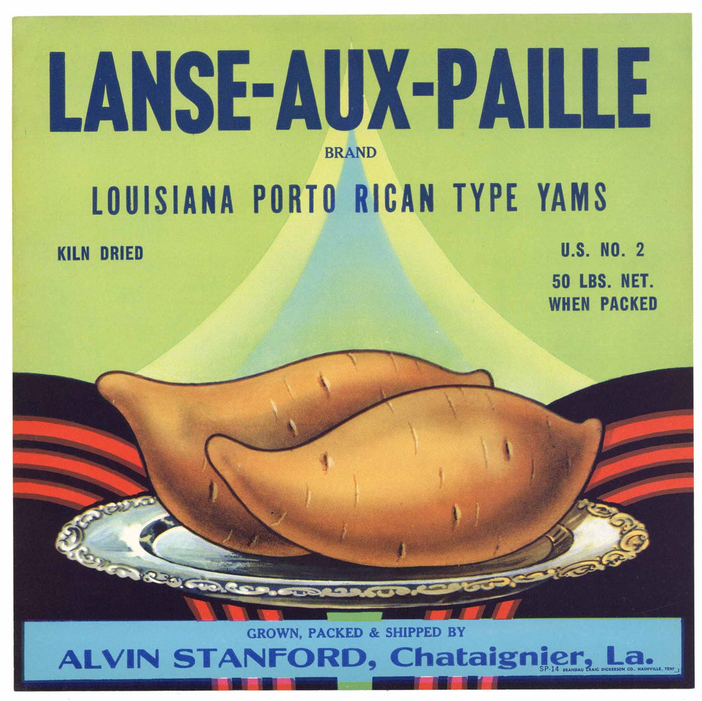 Lanse-Aux-Paille Brand Vintage Chataignier Louisiana Yam Crate Label